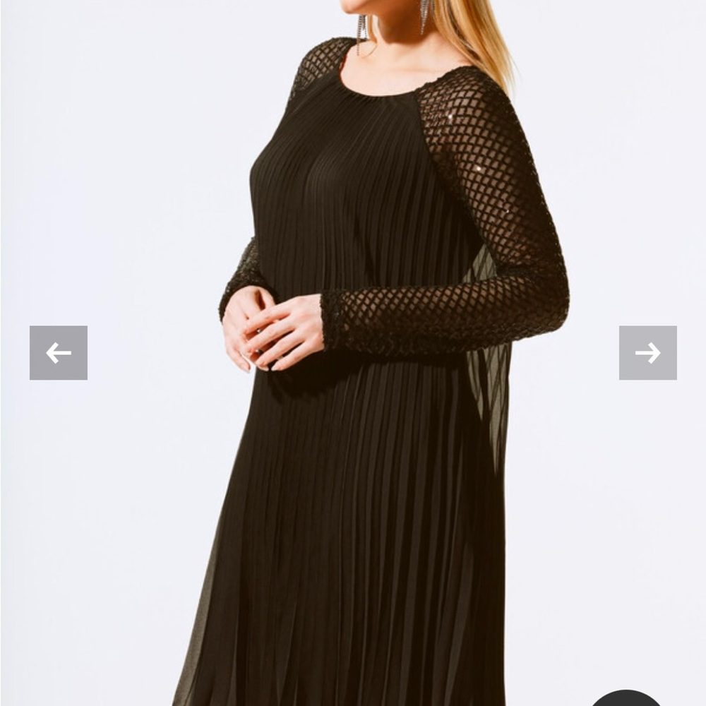 Joseph Ribkoff Black Pleated Midi Dress with Sequin Sleeves - Picture 12 of 15